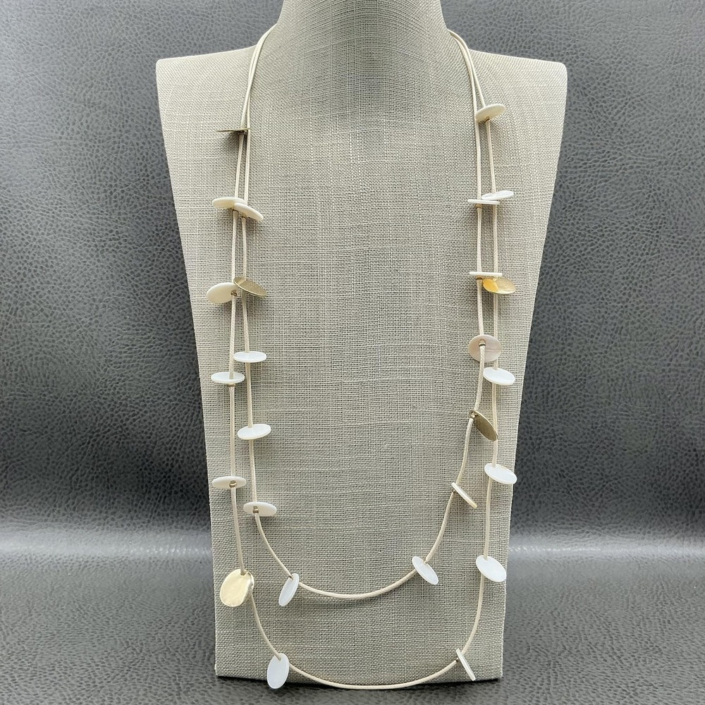 Chicos Necklace White Shell Gold Tone Disc Layered Station Statement Jewelry